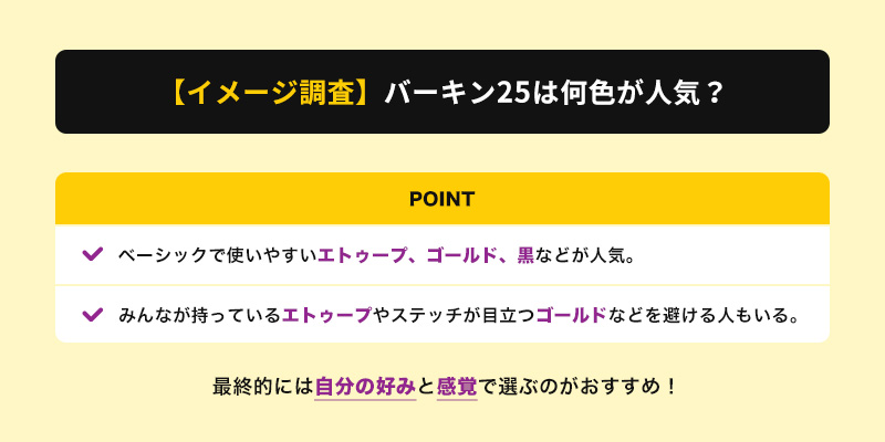 【イメージ調査】エルメスのバーキン25は何色が人気？